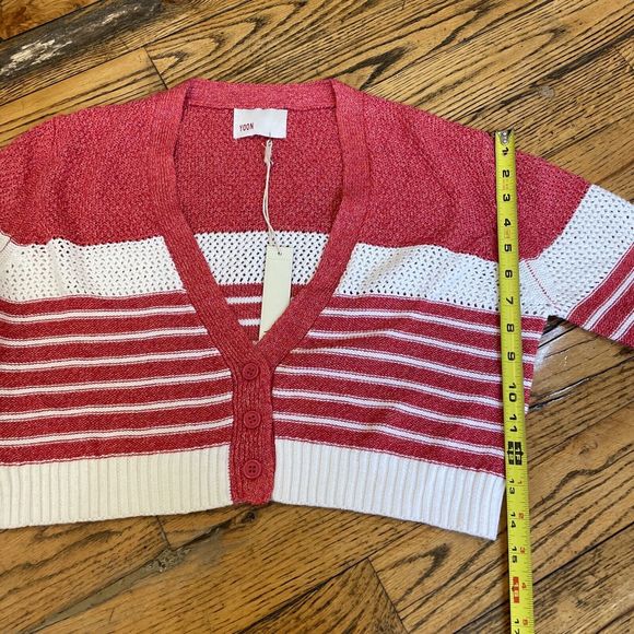 Anthropologie Yoon NWT Cropped Cardigan Lond Sleeve Small Pink & White - Picture 5 of 7